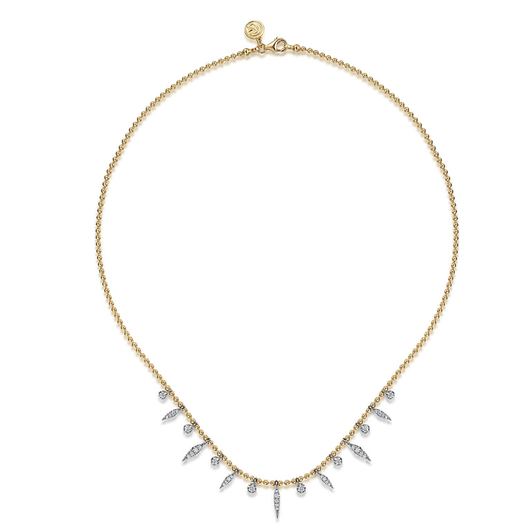14K White and Yellow Gold Bead Chain and Diamond Droplet Necklace - 0.5 ct - Shot 2