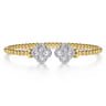 14K White and Yellow Gold Bujukan Beaded Diamond Clover Open Bangle Bracelet - 0.9 ct