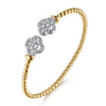 14K White and Yellow Gold Bujukan Beaded Diamond Clover Open Bangle Bracelet - 0.9 ct