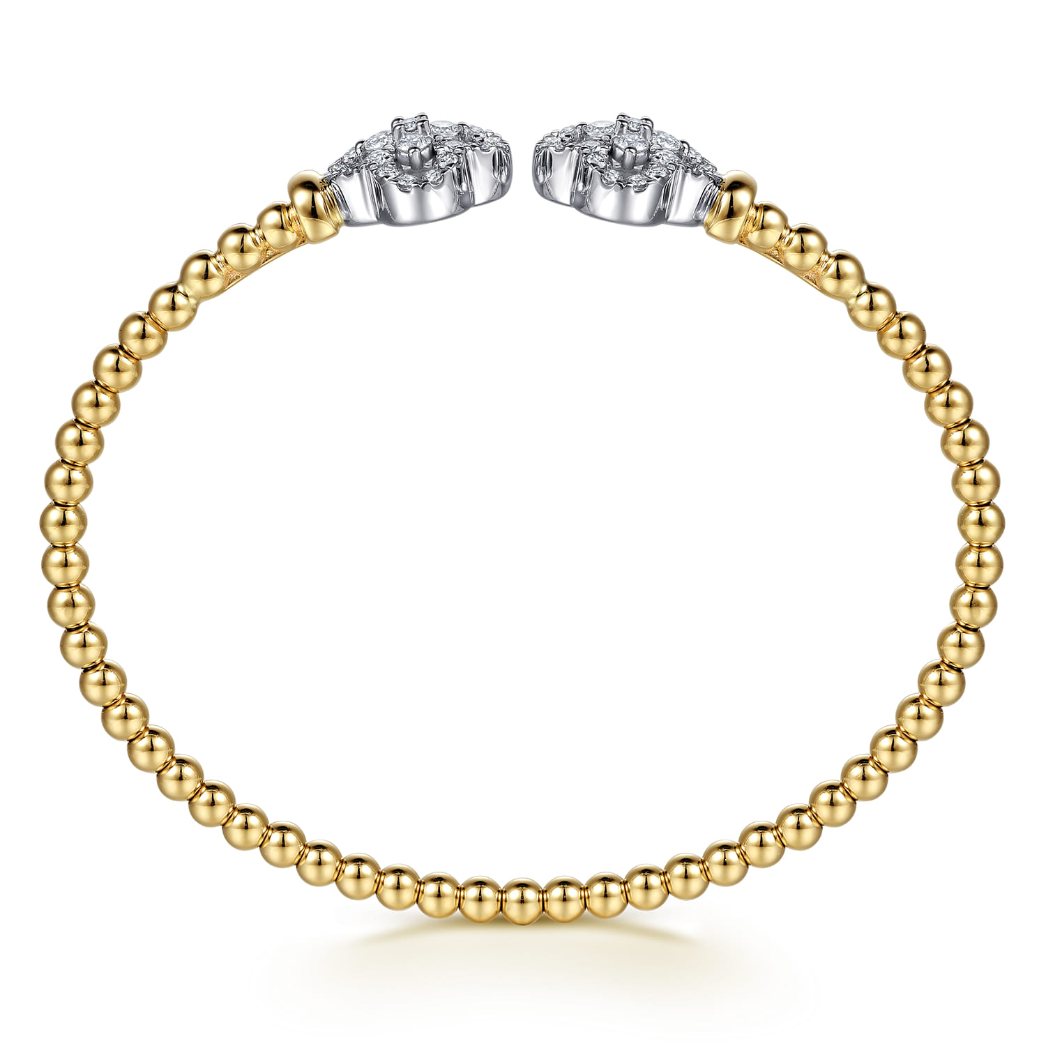 14K White and Yellow Gold Bujukan Beaded Diamond Clover Open Bangle Bracelet - 0.9 ct - Shot 3