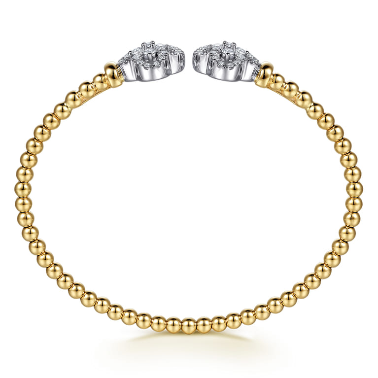 14K White and Yellow Gold Bujukan Beaded Diamond Clover Open Bangle Bracelet - 0.9 ct - Shot 3