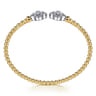 14K White and Yellow Gold Bujukan Beaded Diamond Clover Open Bangle Bracelet - 0.9 ct