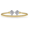 14K White and Yellow Gold Bujukan Beaded Diamond Clover Open Bangle Bracelet - 0.9 ct