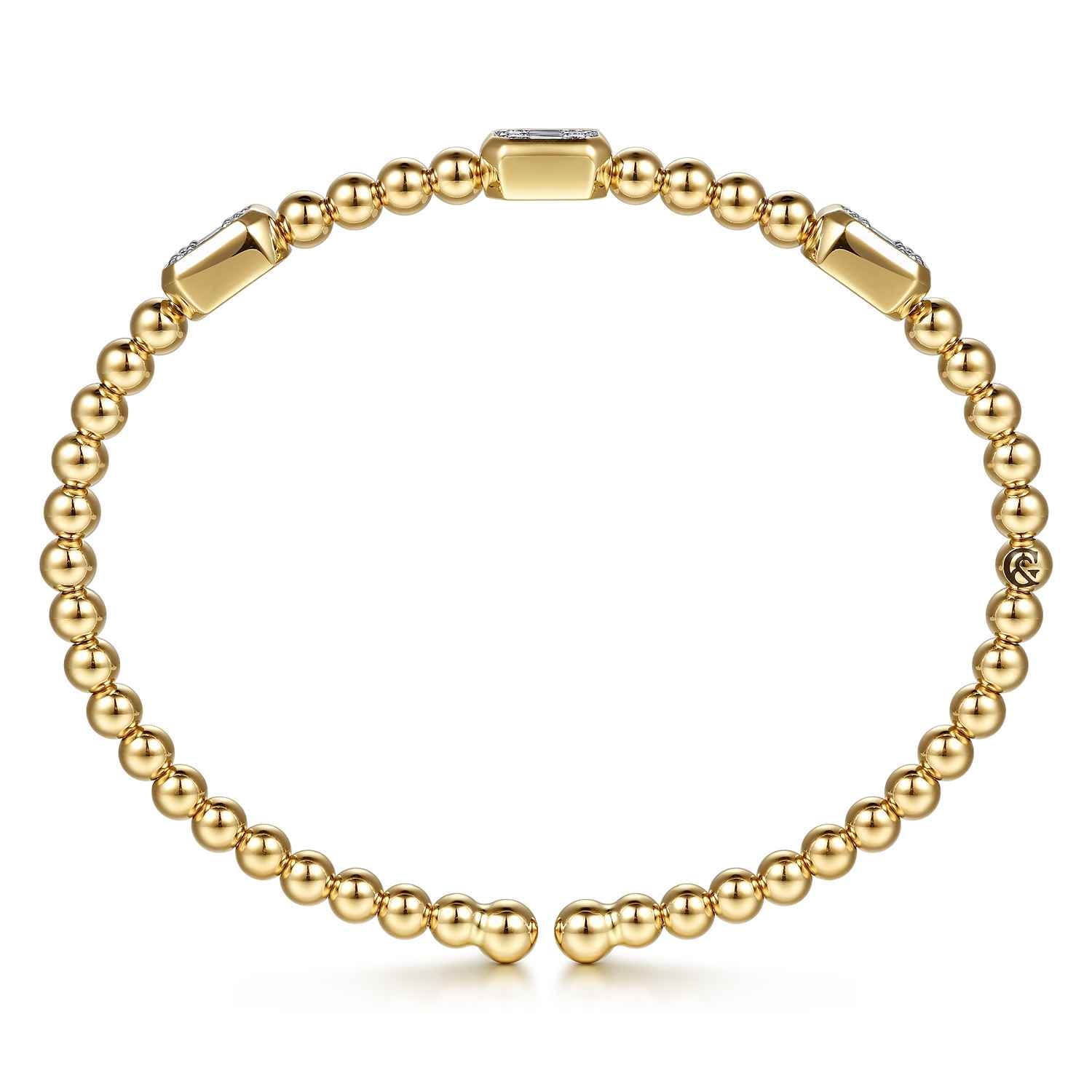 14K White and Yellow Gold Bujukan Beaded Diamond Cuff Bangle Bracelet - 0.35 ct - Shot 3