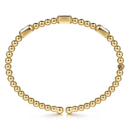 14K White and Yellow Gold Bujukan Beaded Diamond Cuff Bangle Bracelet