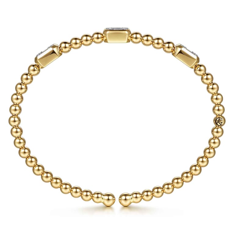 14K White and Yellow Gold Bujukan Beaded Diamond Cuff Bangle Bracelet - 0.35 ct - Shot 3