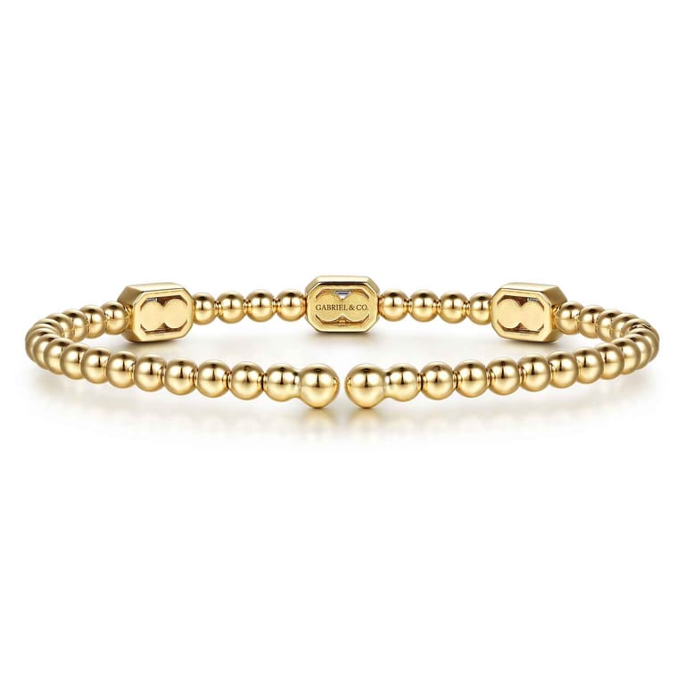 14K White and Yellow Gold Bujukan Beaded Diamond Cuff Bangle Bracelet - 0.35 ct - Shot 4