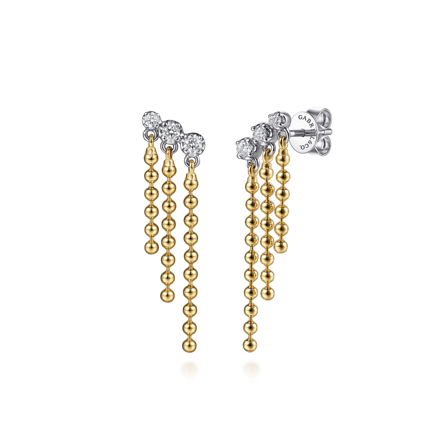 14K White and Yellow Gold Bujukan Beaded Leaf Diamond Drop Chandelier Earrings - 0.24 ct - Shot 1