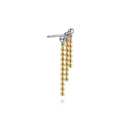 14K White and Yellow Gold Bujukan Beaded Leaf Diamond Drop Chandelier Earrings