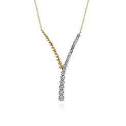 14K White and Yellow Gold Bujukan Beads and Diamond Y Necklace