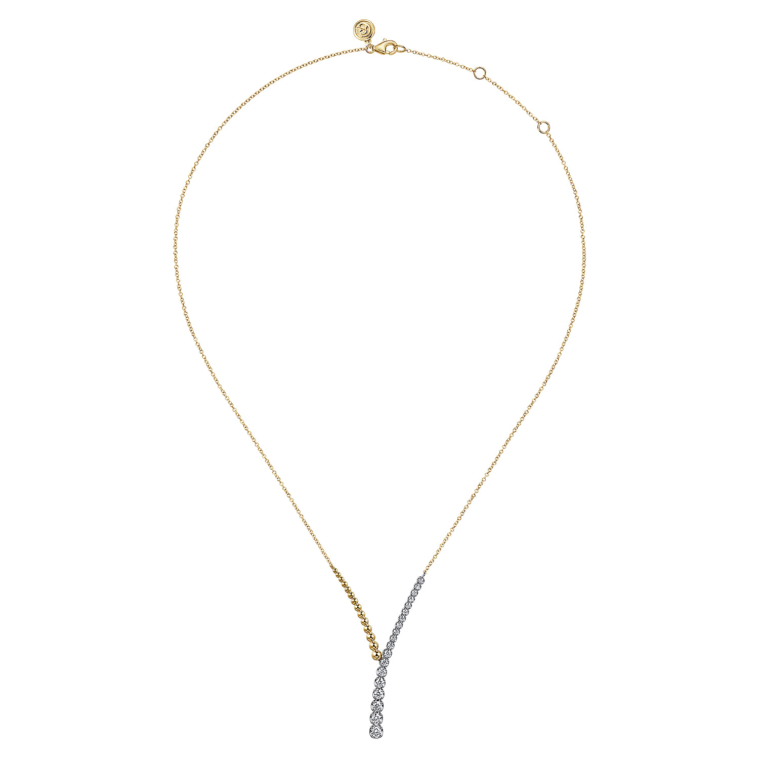 14K White and Yellow Gold Bujukan Beads and Diamond Y Necklace