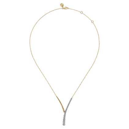 14K White and Yellow Gold Bujukan Beads and Diamond Y Necklace