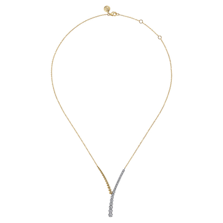 14K White and Yellow Gold Bujukan Beads and Diamond Y Necklace - 0.75 ct - Shot 2