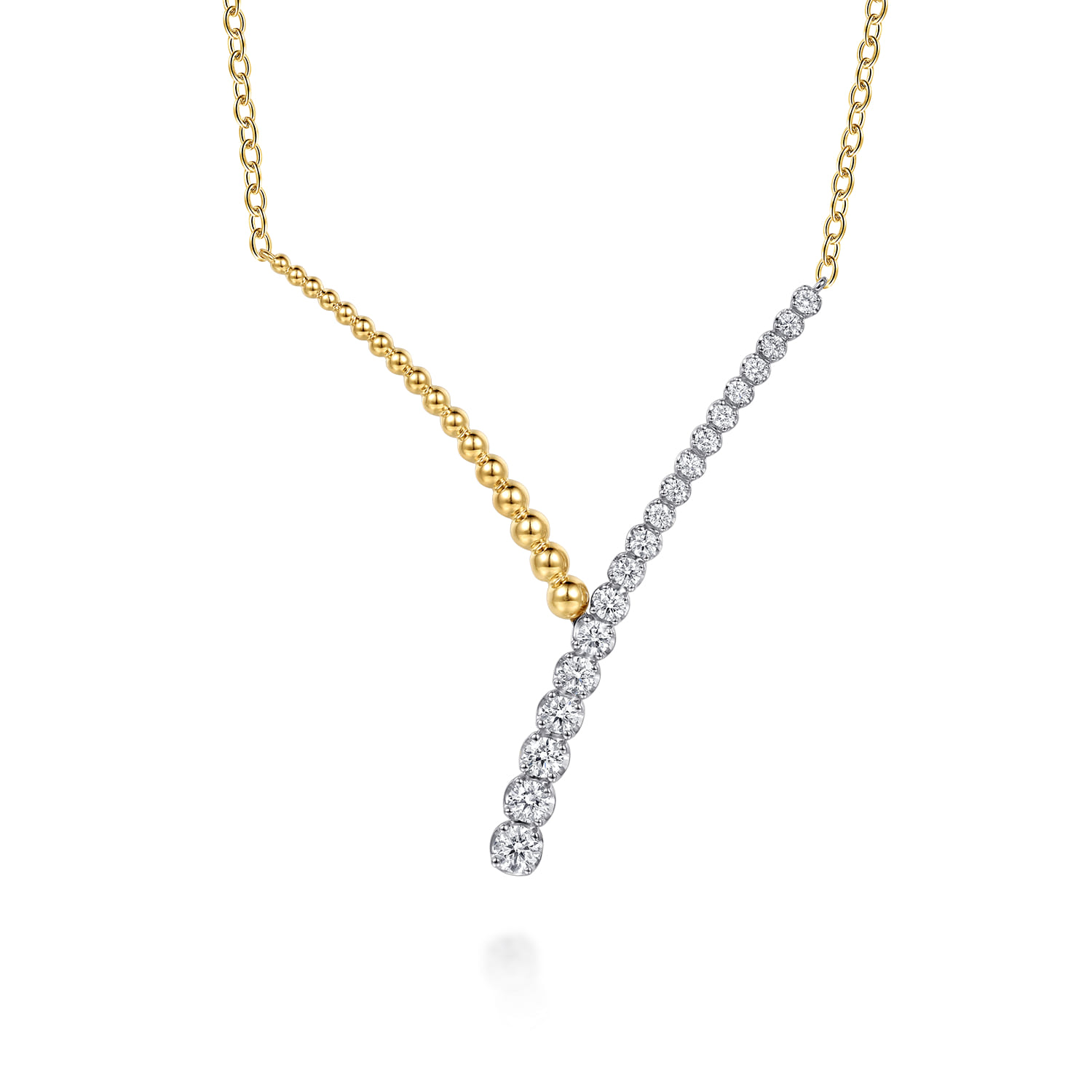 14K White and Yellow Gold Bujukan Beads and Diamond Y Necklace - 1.25 ct - Shot 1