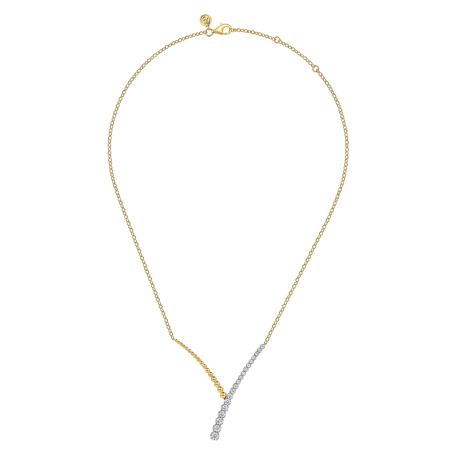 14K White and Yellow Gold Bujukan Beads and Diamond Y Necklace - 1.25 ct - Shot 2