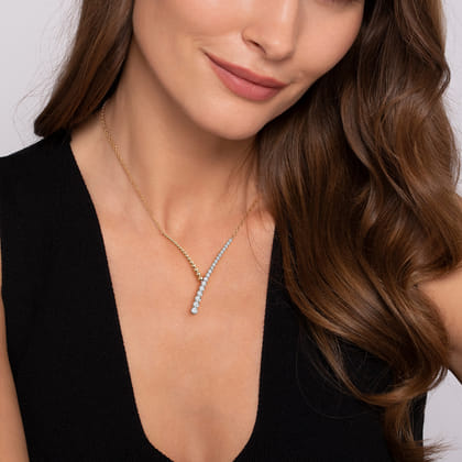 14K White and Yellow Gold Bujukan Beads and Diamond Y Necklace