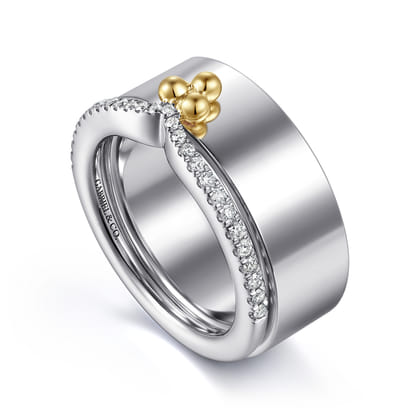 14K White and Yellow Gold Bujukan Clover And Diamond Smart Ring Enhancer