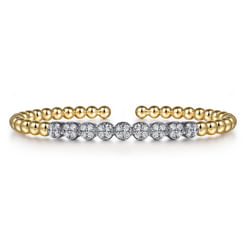 14K White and Yellow Gold Bujukan Diamond Cluster Split Bangle Bracelet