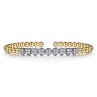 14K White and Yellow Gold Bujukan Diamond Cluster Split Bangle Bracelet