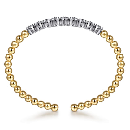 14K White and Yellow Gold Bujukan Diamond Cluster Split Bangle Bracelet