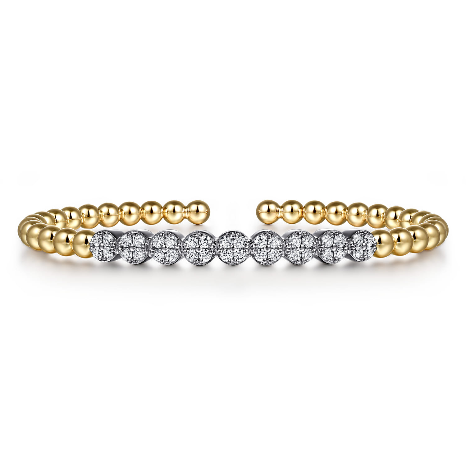 14K White and Yellow Gold Bujukan Diamond Cluster Split Bangle Bracelet - 0.76 ct - Shot 1
