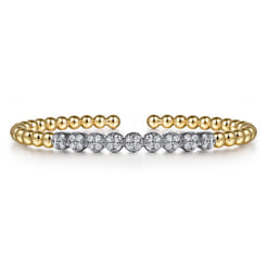 14K White and Yellow Gold Bujukan Diamond Cluster Split Bangle Bracelet