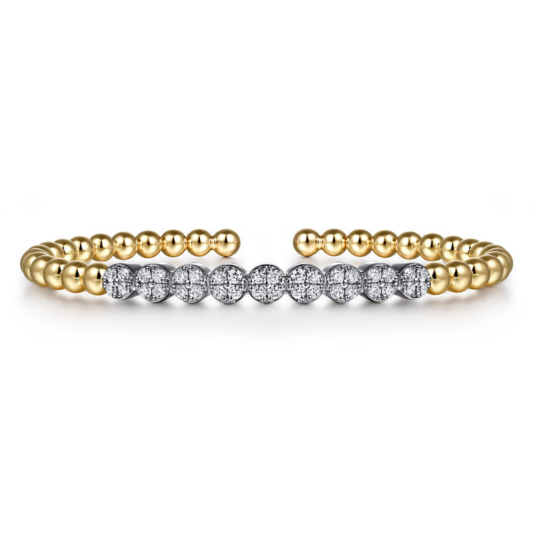 14K White and Yellow Gold Bujukan Diamond Cluster Split Bangle Bracelet - 0.76 ct - Shot 1