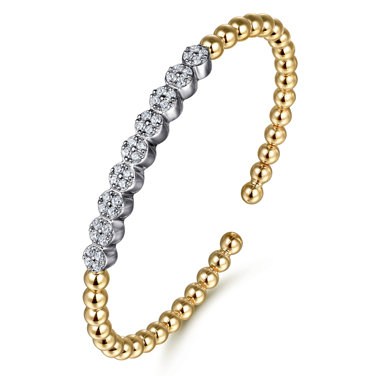 14K White and Yellow Gold Bujukan Diamond Cluster Split Bangle Bracelet - 0.76 ct - Shot 2