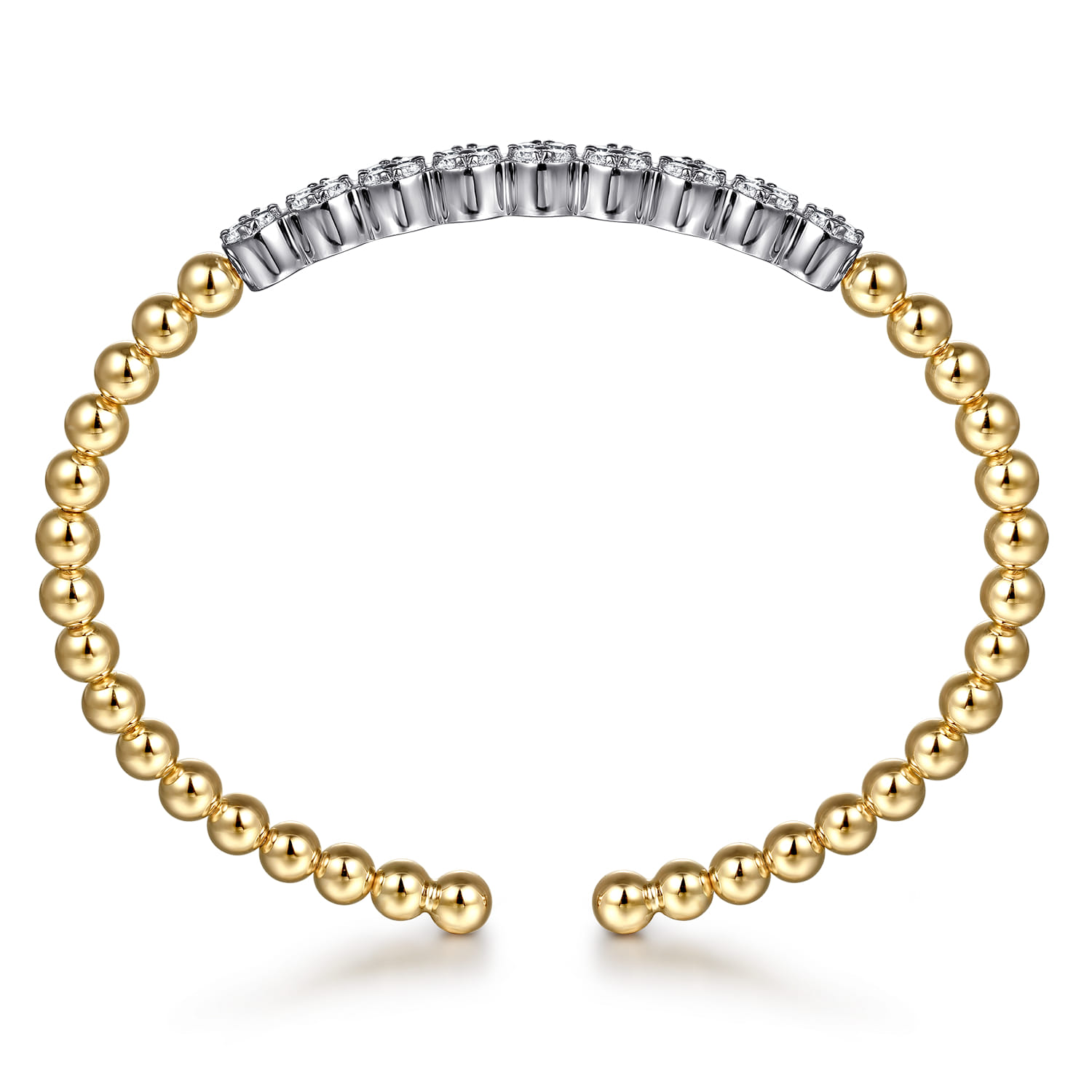 14K White and Yellow Gold Bujukan Diamond Cluster Split Bangle Bracelet - 0.76 ct - Shot 3