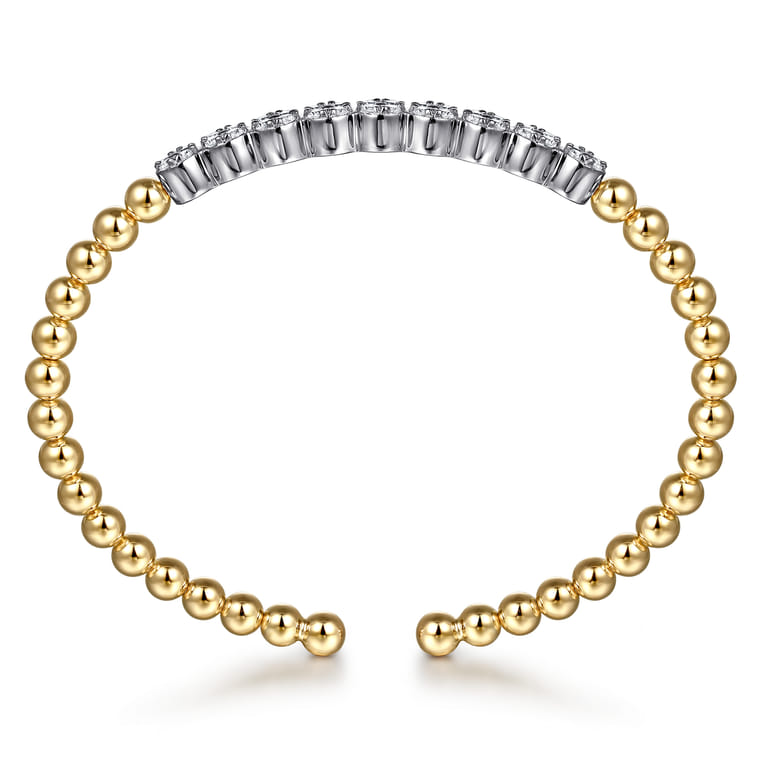 14K White and Yellow Gold Bujukan Diamond Cluster Split Bangle Bracelet - 0.76 ct - Shot 3