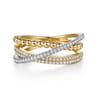 14K White and Yellow Gold Bujukan Diamond Criss Cross Ring - 0.35 ct