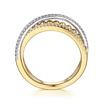 14K White and Yellow Gold Bujukan Diamond Criss Cross Ring