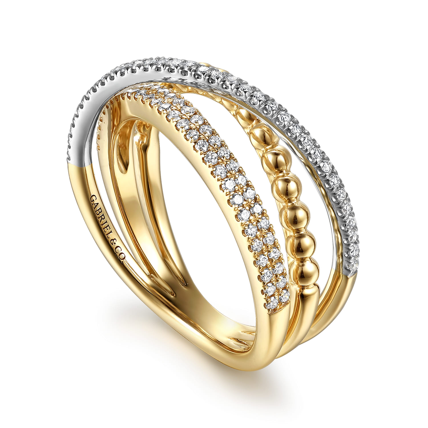 14K White and Yellow Gold Bujukan Diamond Criss Cross Ring - 0.35 ct - Shot 3