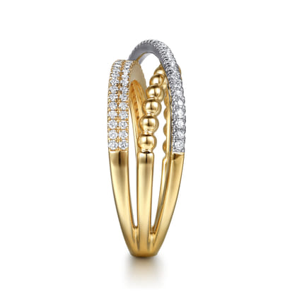 14K White and Yellow Gold Bujukan Diamond Criss Cross Ring