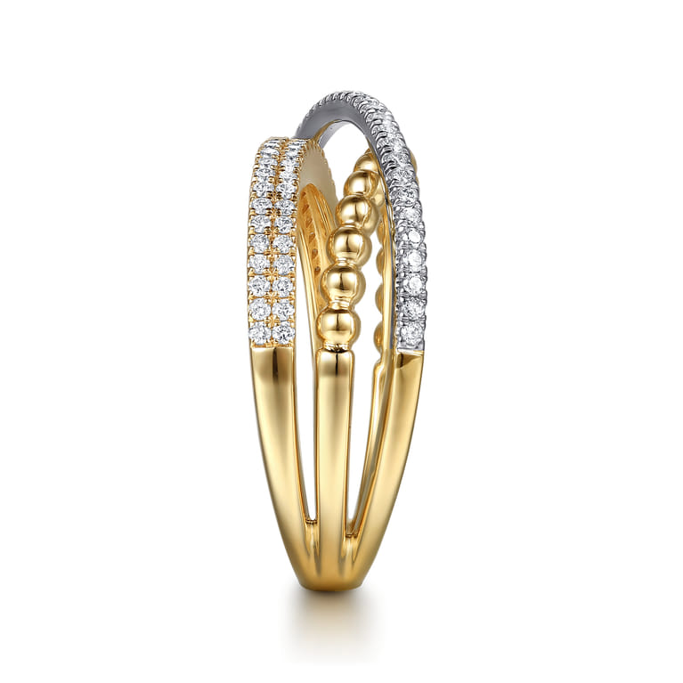 14K White and Yellow Gold Bujukan Diamond Criss Cross Ring - 0.35 ct - Shot 4