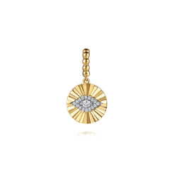 14K White and Yellow Gold Bujukan Diamond Cut Evil Eye Medallion Pendant With Detachable Bail