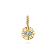 14K White and Yellow Gold Bujukan Diamond Cut Evil Eye Medallion Pendant With Detachable Bail
