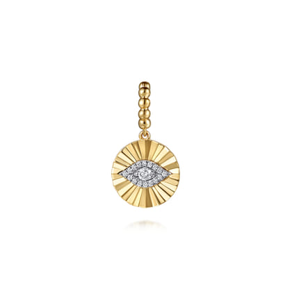 14K White and Yellow Gold Bujukan Diamond Cut Evil Eye Medallion Pendant With Detachable Bail
