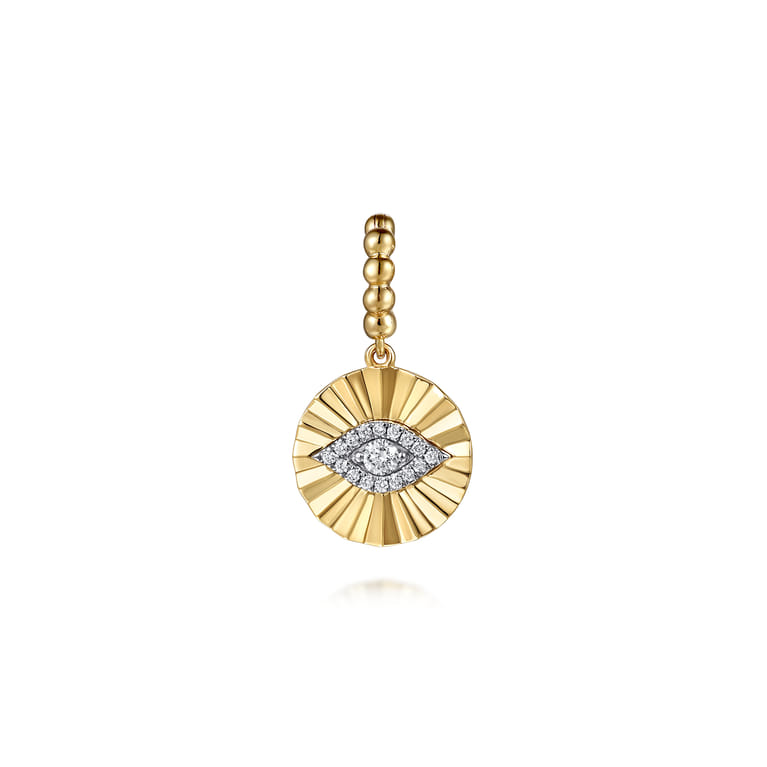 14K White and Yellow Gold Bujukan Diamond Cut Evil Eye Medallion Pendant With Detachable Bail - 0.2 ct - Shot 1