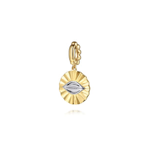 14K White and Yellow Gold Bujukan Diamond Cut Evil Eye Medallion Pendant With Detachable Bail
