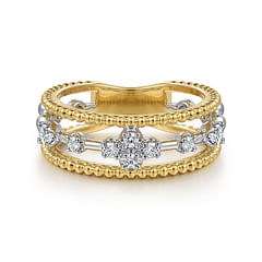 14K White and Yellow Gold Bujukan Diamond Easy Stackable Ladies Ring