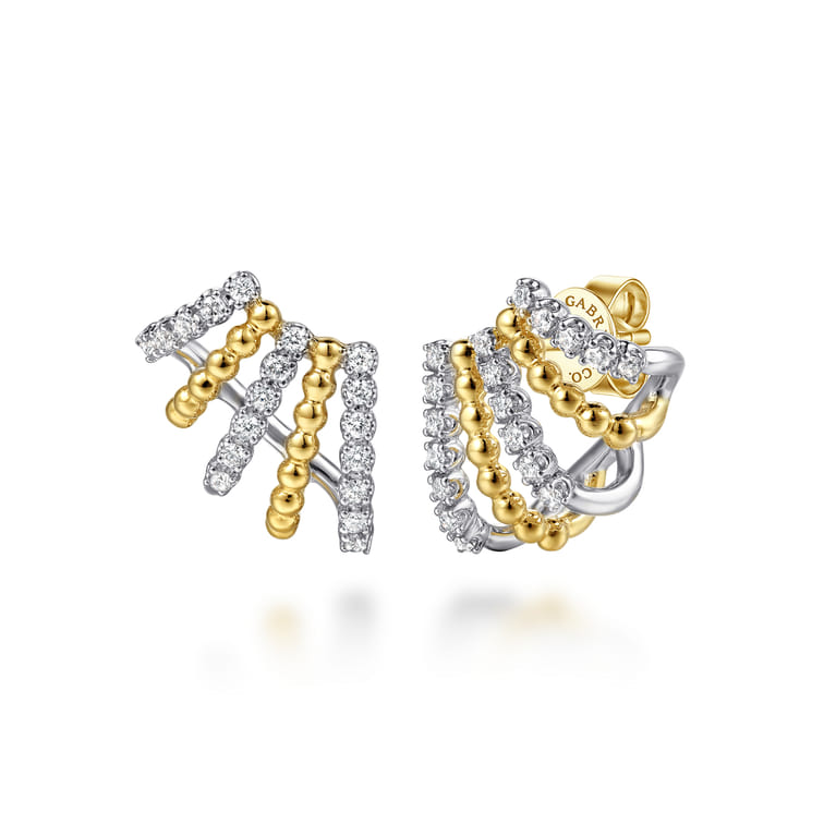 14K White and Yellow Gold Bujukan Diamond Huggie Earrings - 0.35 ct - Shot 1