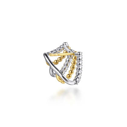14K White and Yellow Gold Bujukan Diamond Huggie Earrings