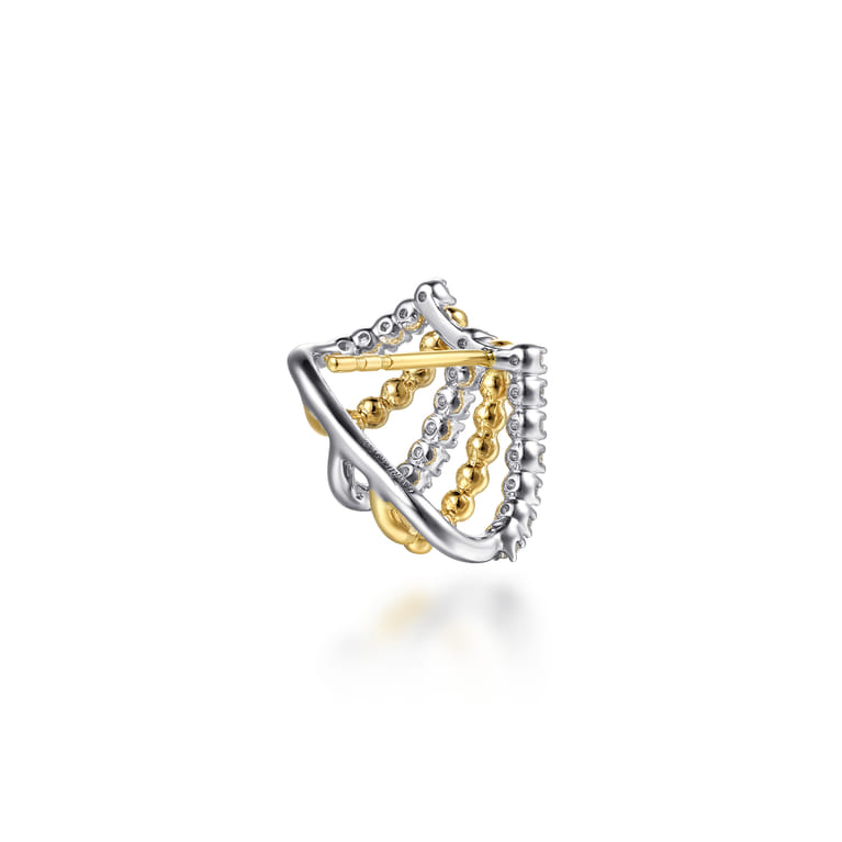 14K White and Yellow Gold Bujukan Diamond Huggie Earrings - 0.35 ct - Shot 2