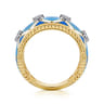 14K White and Yellow Gold Bujukan Diamond Wide Band with Blue and Dust Blue and White Enamel - 0.16 ct