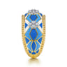 14K White and Yellow Gold Bujukan Diamond Wide Band with Blue and Dust Blue and White Enamel - 0.16 ct