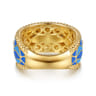14K White and Yellow Gold Bujukan Diamond Wide Band with Blue and Dust Blue and White Enamel - 0.16 ct