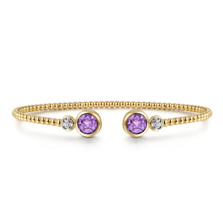 14K White and Yellow Gold Bujukan Diamond and Amethyst Bangle - 0.09 ct - Shot 1
