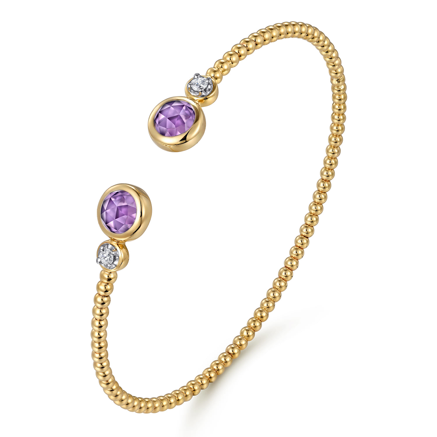 14K White and Yellow Gold Bujukan Diamond and Amethyst Bangle - 0.09 ct - Shot 2
