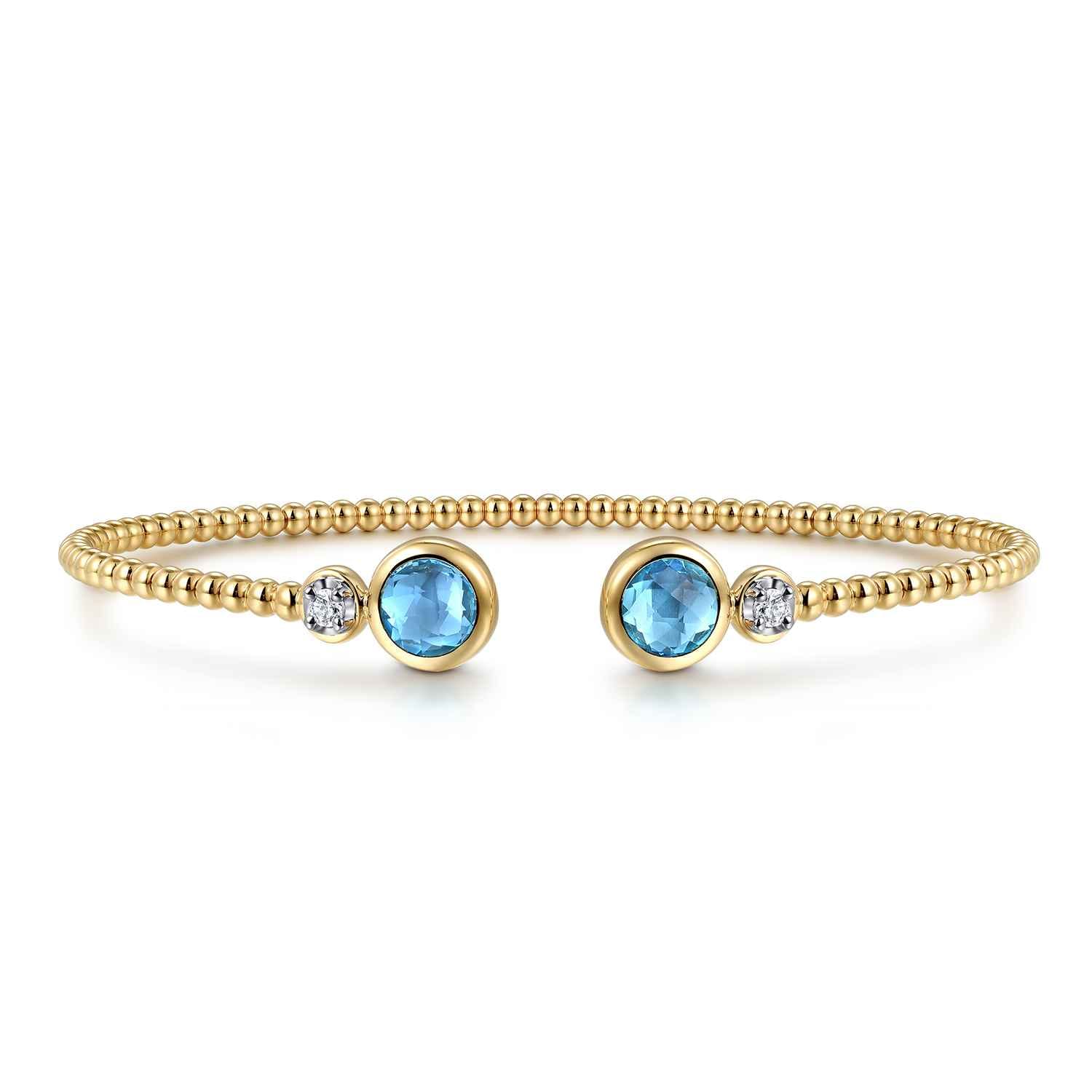 14K White and Yellow Gold Bujukan Diamond and Blue Topaz Bangle - 0.09 ct - Shot 1